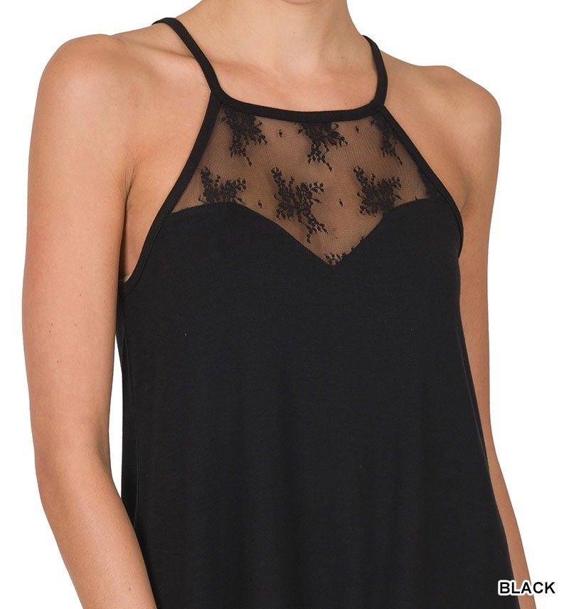 Lace Paneled Sleeveless Halter Top