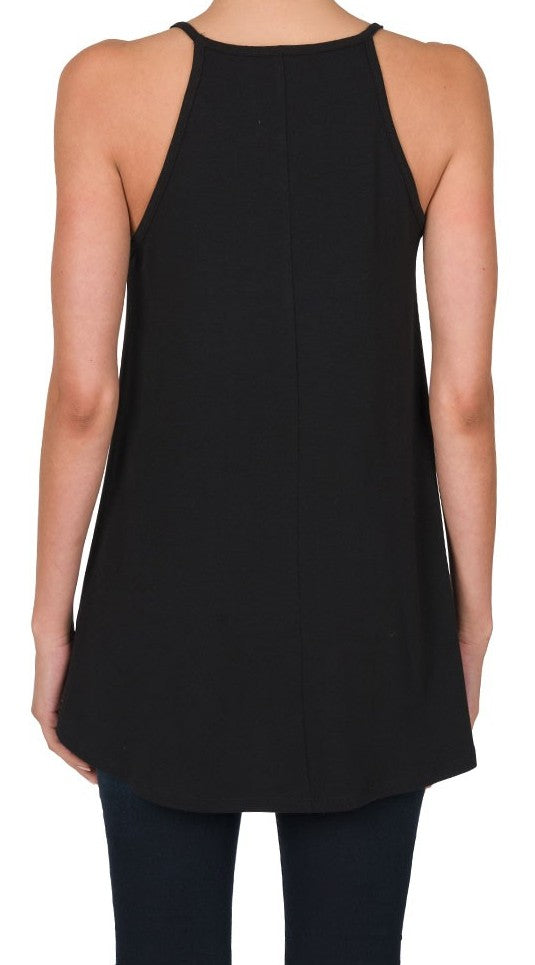 Lace Paneled Sleeveless Halter Top