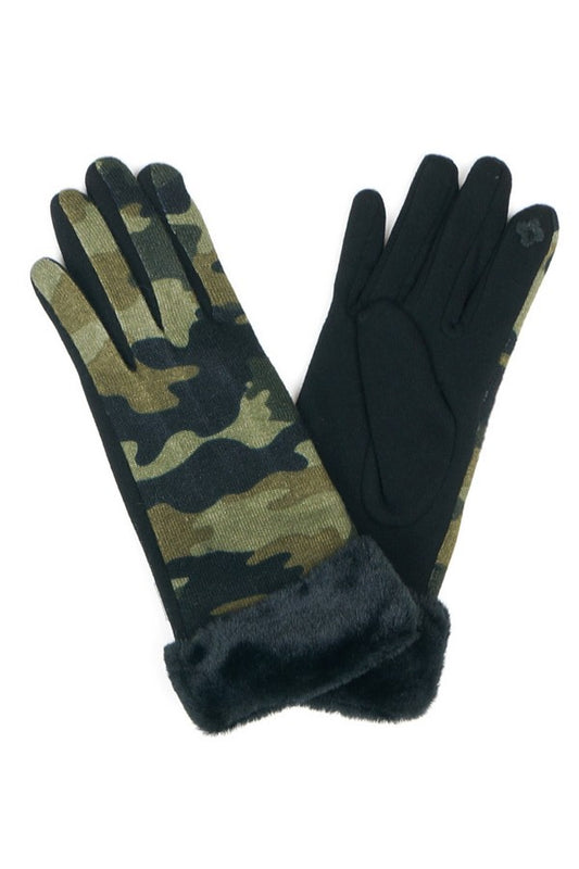 Camo Fur Cuff Smart Touch Gloves