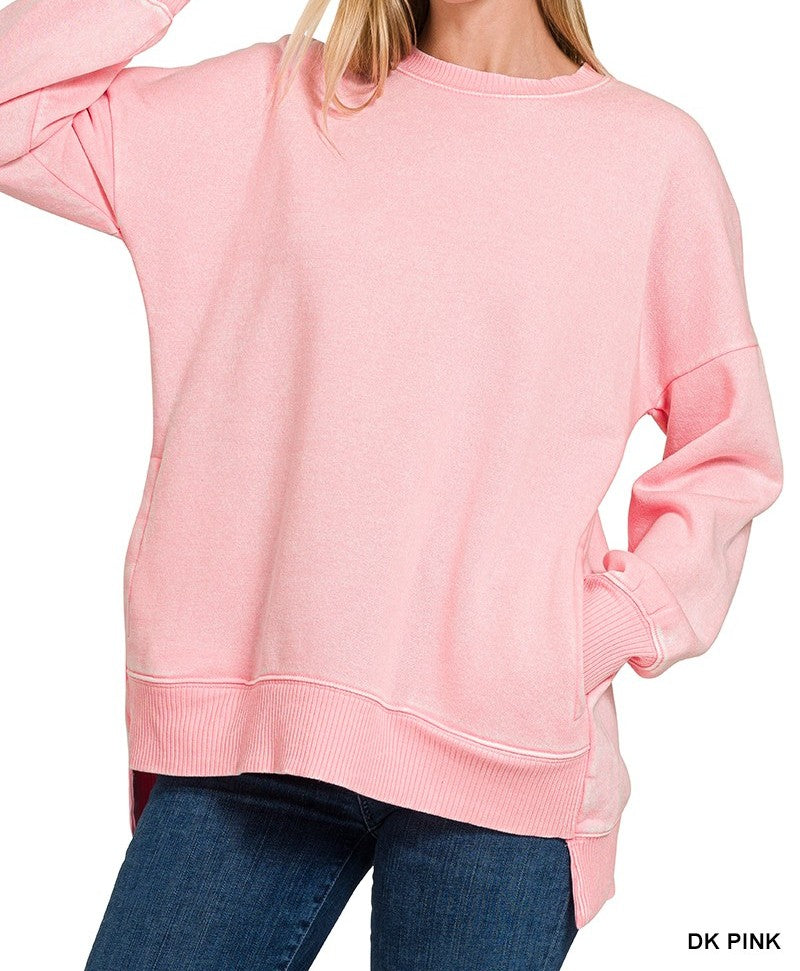 Acid Wash Fleece Hi-low Hem Pullover