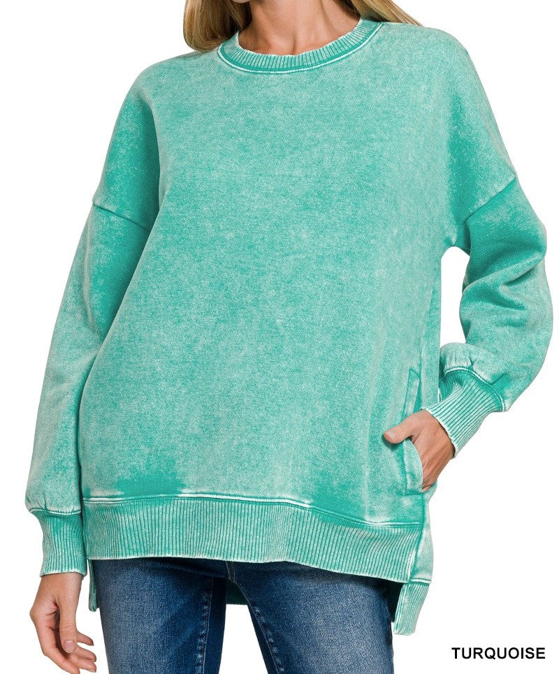 Acid Wash Fleece Hi-low Hem Pullover