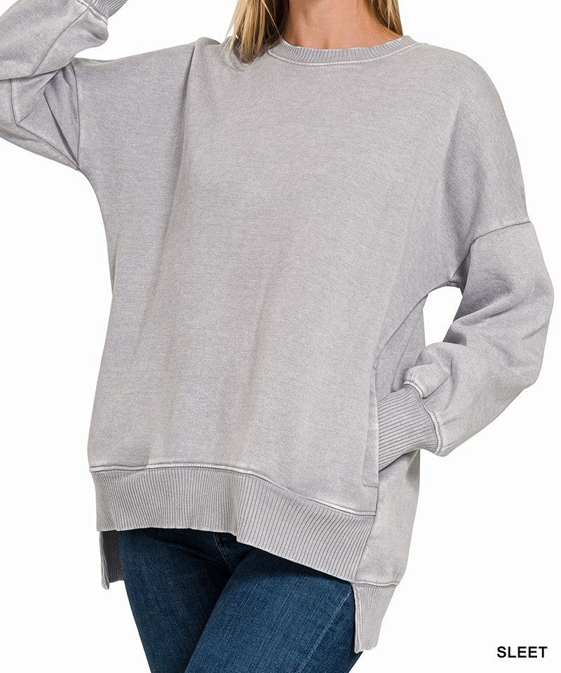 Acid Wash Fleece Hi-low Hem Pullover
