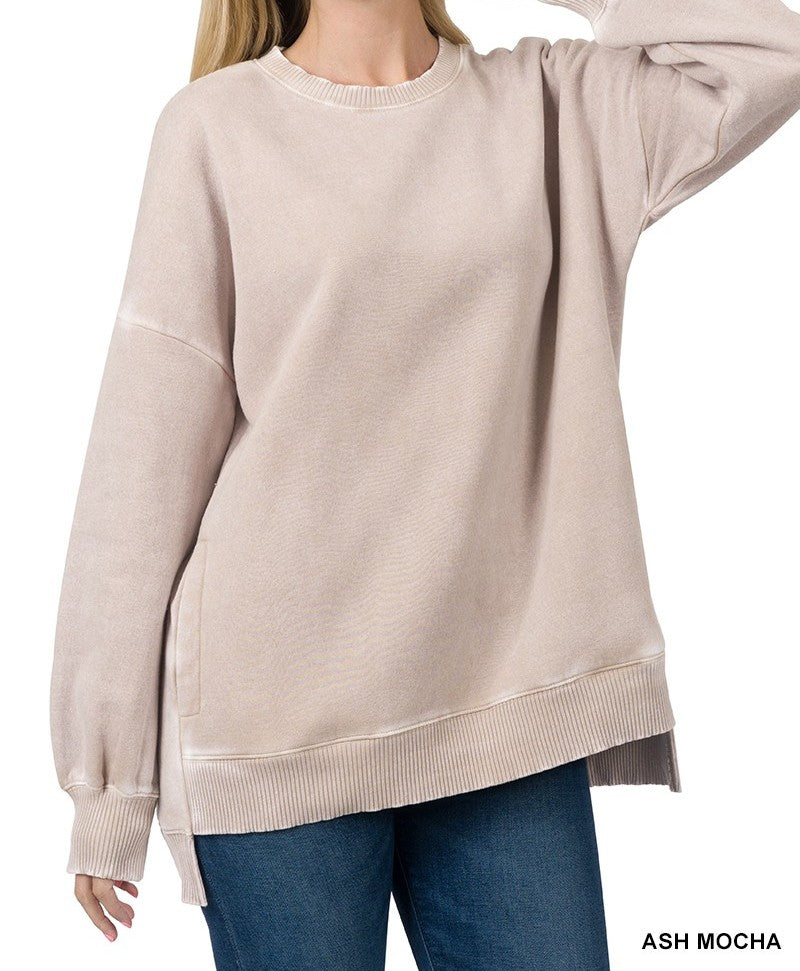 Acid Wash Fleece Hi-low Hem Pullover
