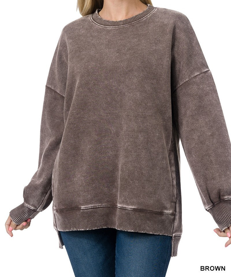 Acid Wash Fleece Hi-low Hem Pullover