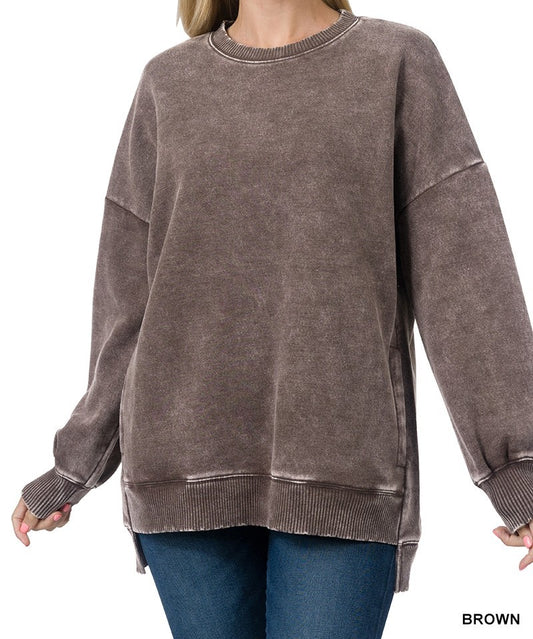 Acid Wash Fleece Hi-low Hem Pullover