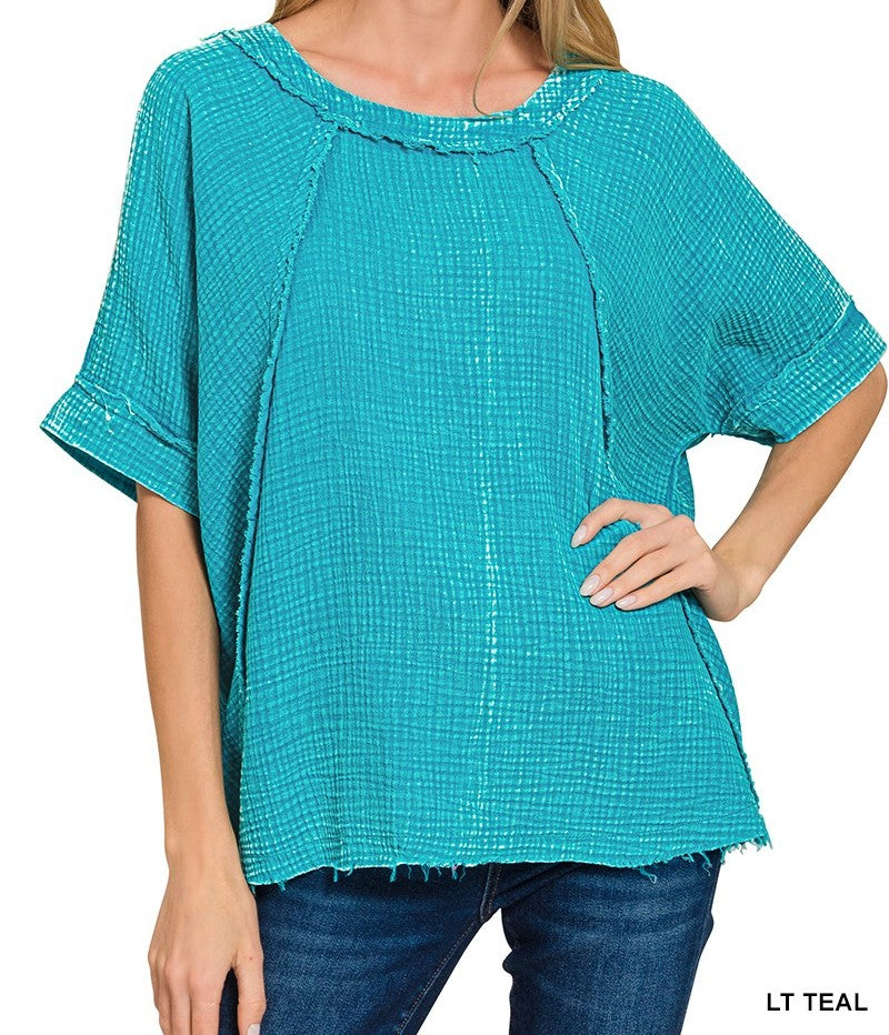 Acid Wash Double Gauze Exposed Seam Top