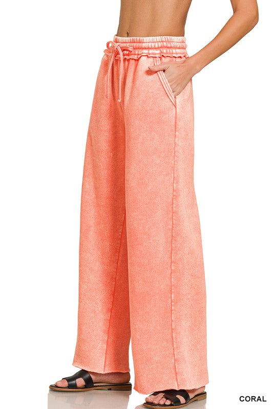 Acid Wash Fleece Palazzo Sweatpants