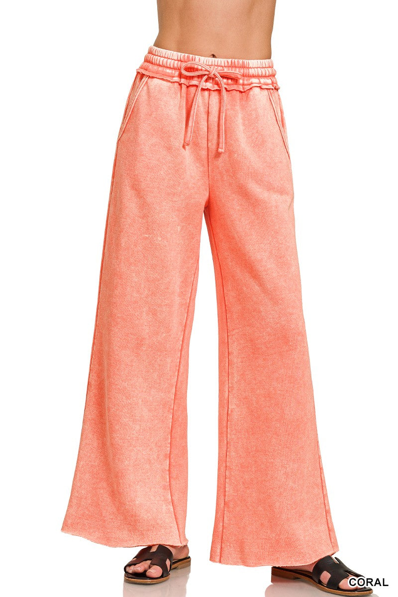 Acid Wash Fleece Palazzo Sweatpants