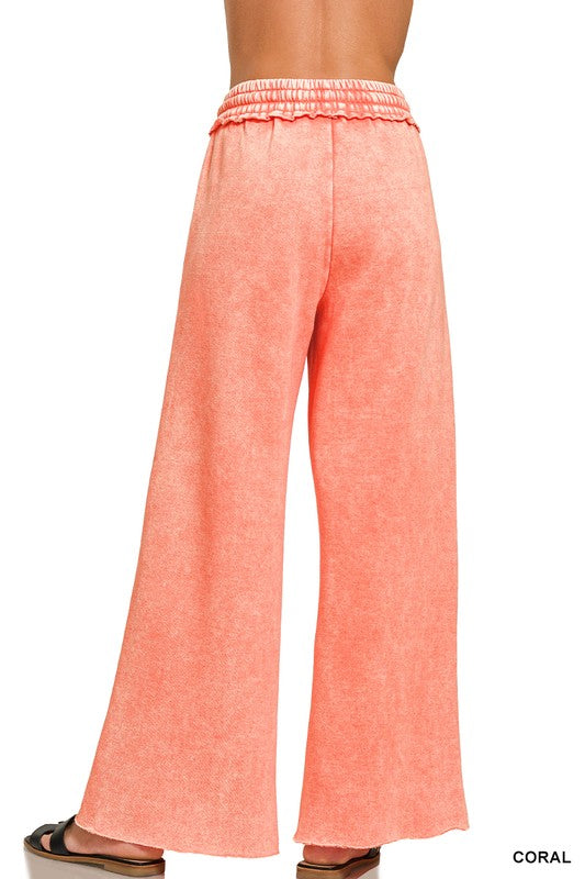 Acid Wash Fleece Palazzo Sweatpants