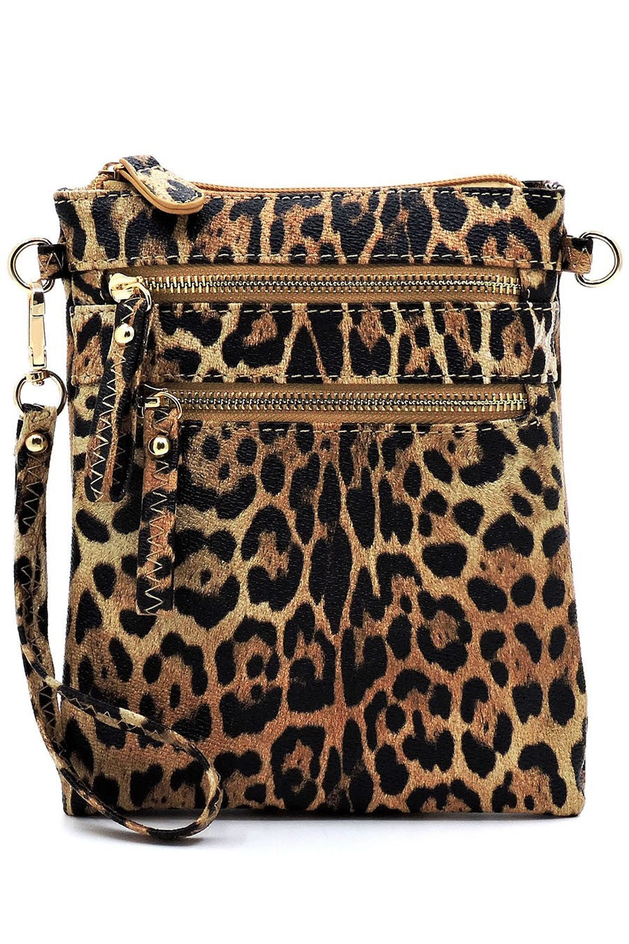 Leopard Multi Zip Pocket Crossbody Bag