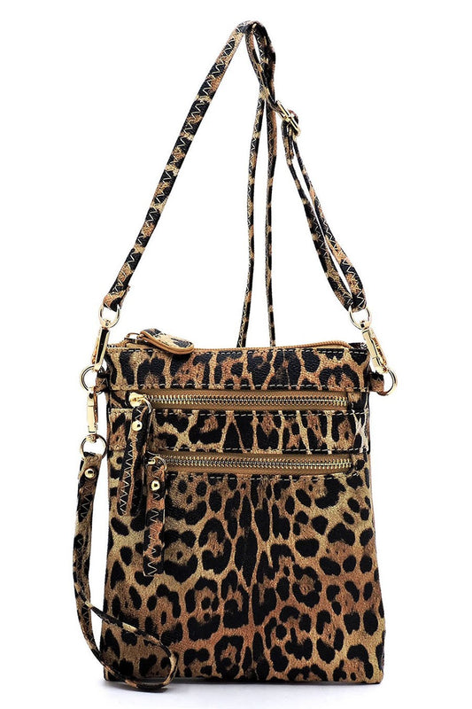 Leopard Multi Zip Pocket Crossbody Bag