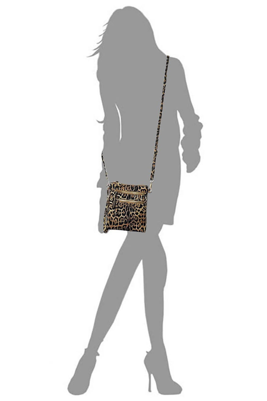 Leopard Multi Zip Pocket Crossbody Bag