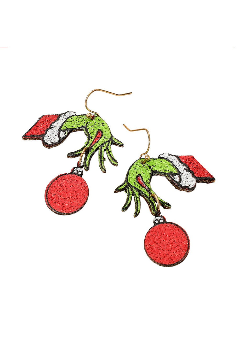 Holiday Grinch Hand Ornament Dangle Earrings