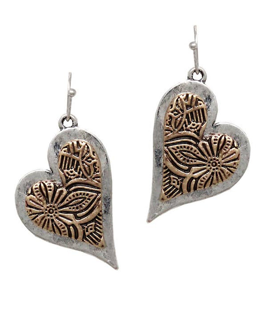 ( T336 )  VINTAGE   HEART EARRING