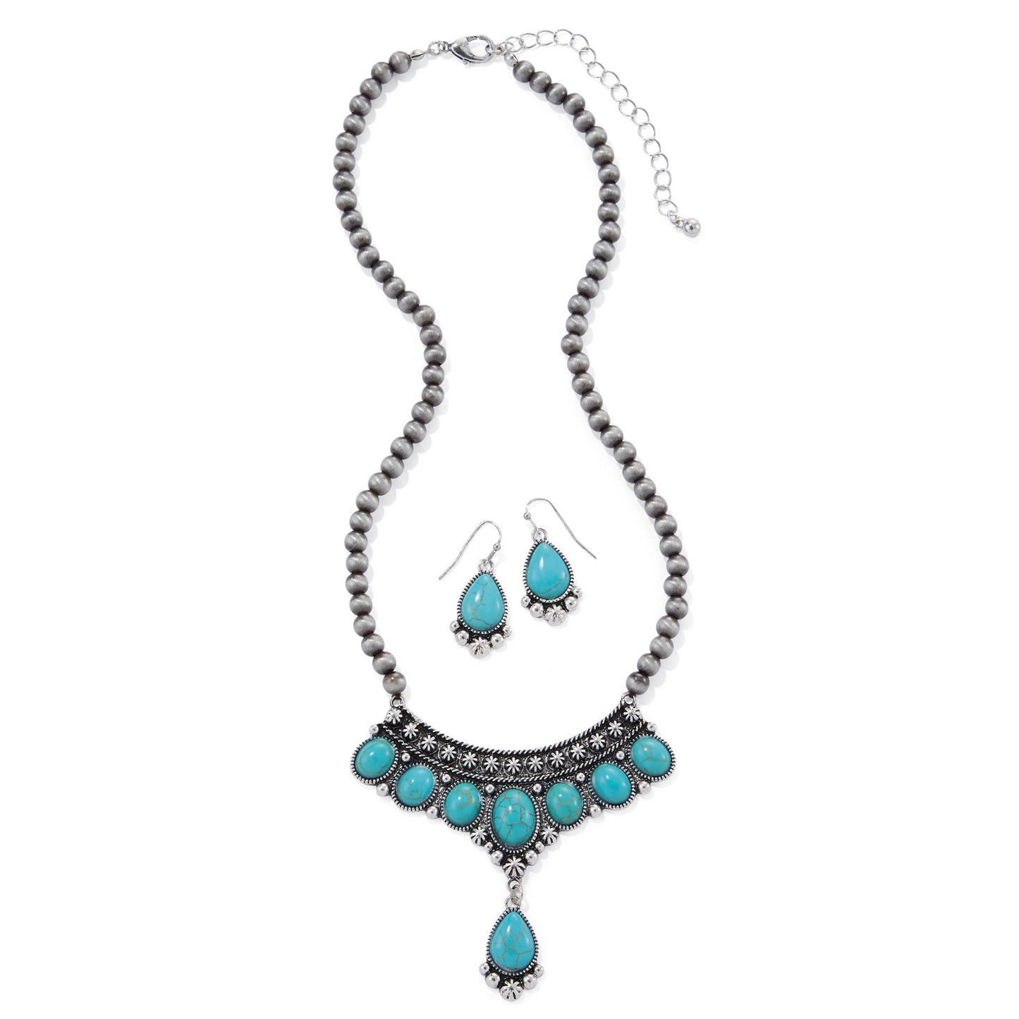 Western Empress Faux TQ Necklace & Earrings Set