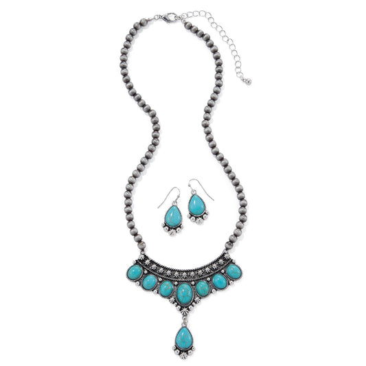 Western Empress Faux TQ Necklace & Earrings Set