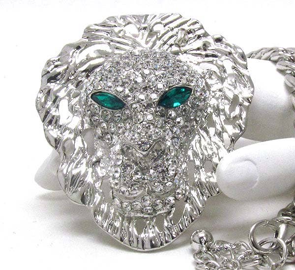 ( W808 )  CRYSTAL LION HEAD  CHUNKY NECKLACE