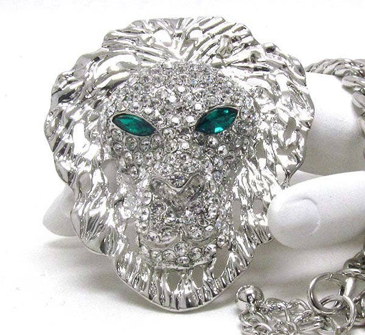 ( W808 )  CRYSTAL LION HEAD  CHUNKY NECKLACE