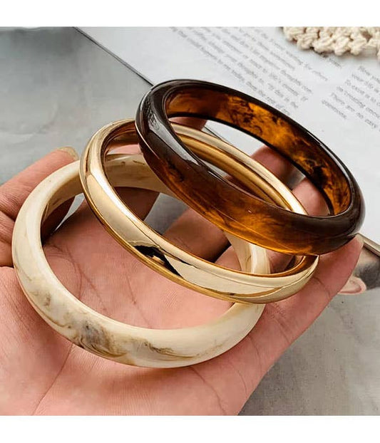 ( A046 )  FAUX AMBER RESIN STACKABLE 3 BRACELET SET