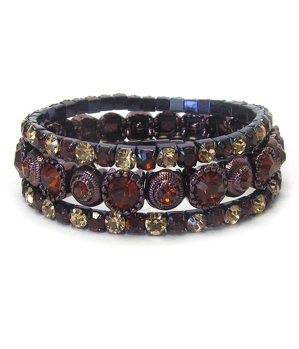 ( L443 )  3 ROW CRYSTAL STRETCH BRACELET SET