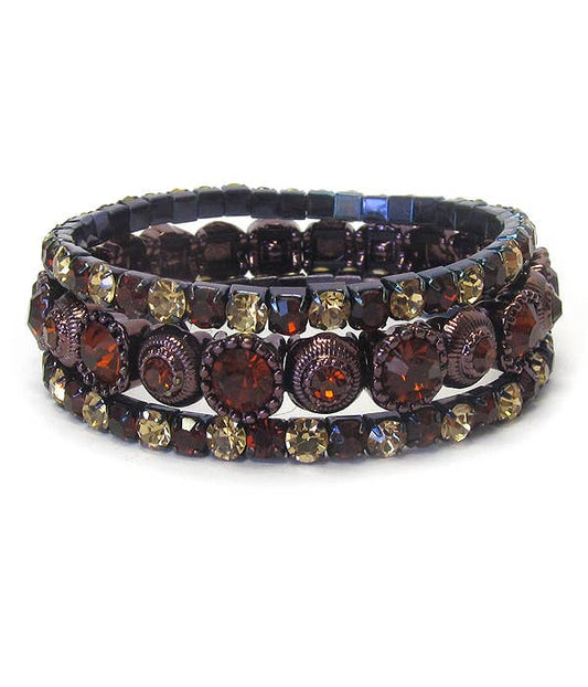 ( L443 )  3 ROW CRYSTAL STRETCH BRACELET SET