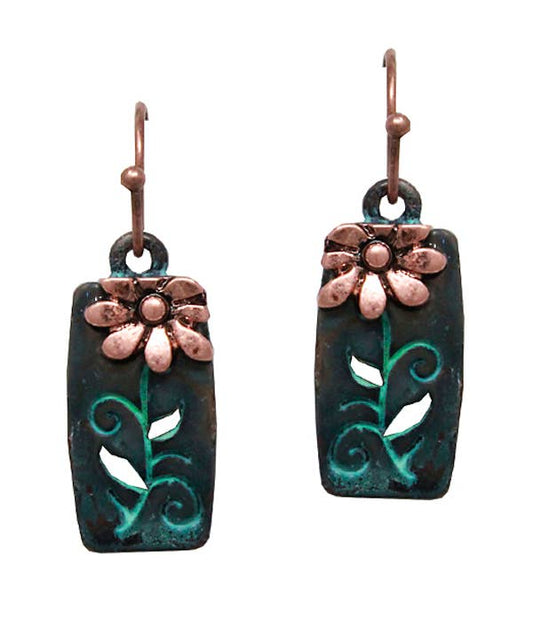 ( M644 )  VINTAGE METAL FLOWER EARRING