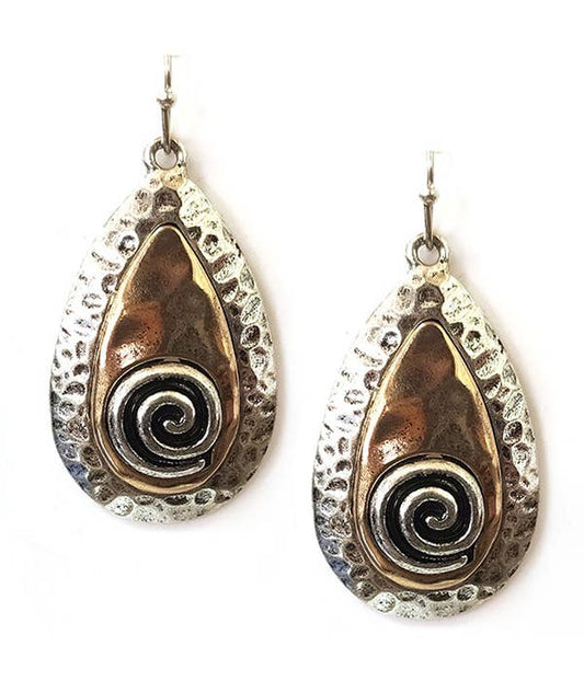 ( UX1057 )  VINTAGE RUSTIC SWIRL HALF MOON EARRING