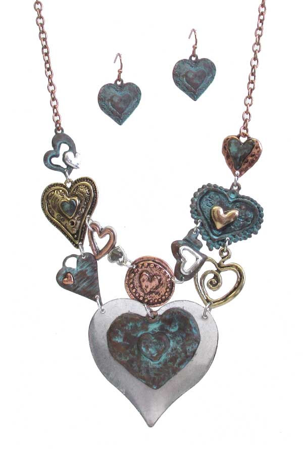 ( M307 )  MULTI HEART LINK NECKLACE SET