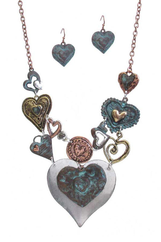 ( M307 )  MULTI HEART LINK NECKLACE SET