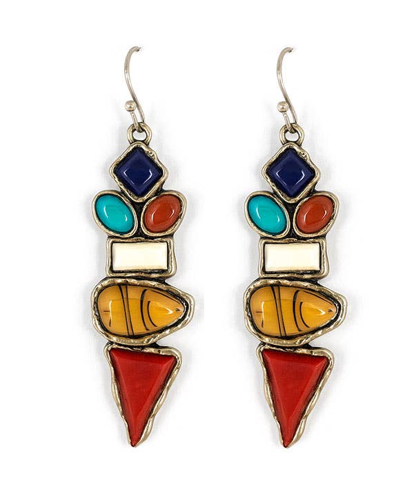 ( MX1035 )  MULTI SHAPE STONE DROP EARRING